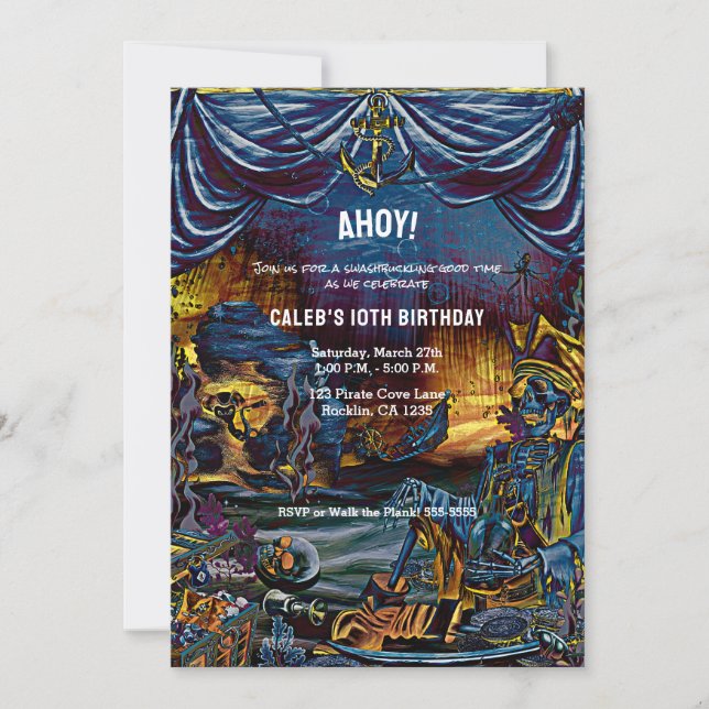 Invitación Espectáculo pirata bajo la fiesta de cumpleaños de (Anverso)