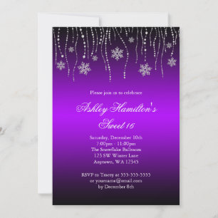 Invitación Espectáculos de nieve morado negro dulce 16 Winter