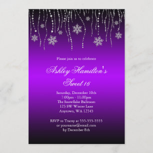 Invitación Espectáculos de nieve morado negro dulce 16 Winter