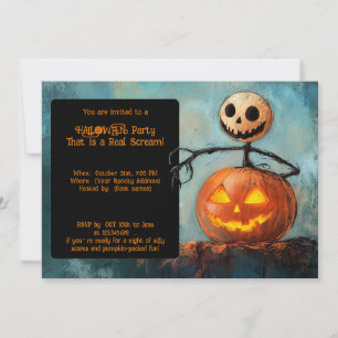 Invitación Espectador de palos de Halloween y calabaza sonrie
