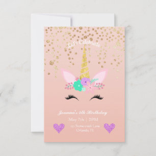 Invitación Espectro de oro Cumpleaños Floral Unicornio