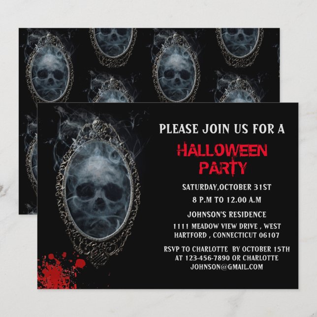 Invitación Espejo de Fantasma Espeluznante Fiesta de Hallowee (Anverso / Reverso)