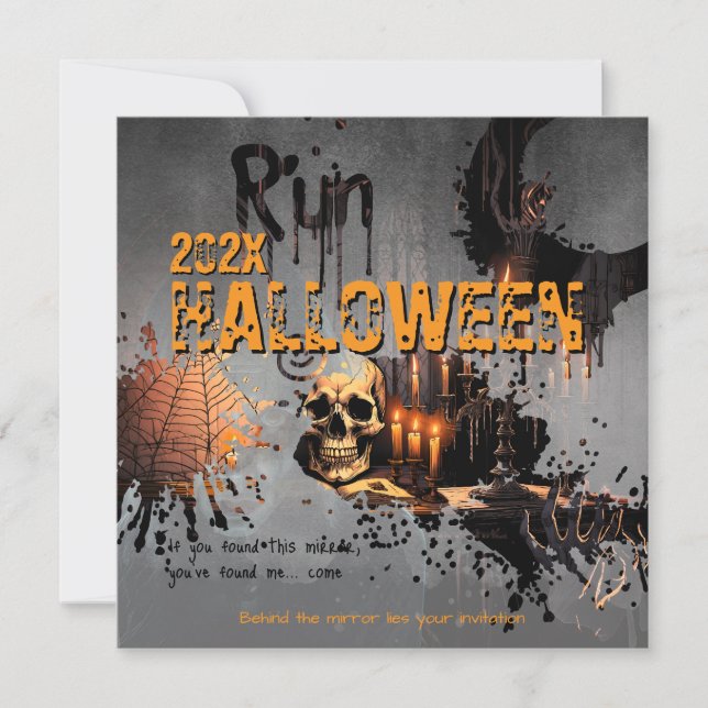 Invitación Espejo Embrujado de Cráneo Gótico Halloween (Anverso)