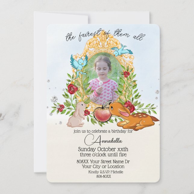 Invitación Espejo Mágico de Cuento de Hadas de Blancanieves F (Anverso)
