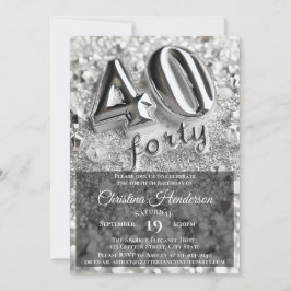 Invitación Espejo Purpurina de Plata Elegante Fiesta de cumpl