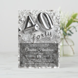 Invitación Espejo Purpurina de Plata Elegante Fiesta de cumpl