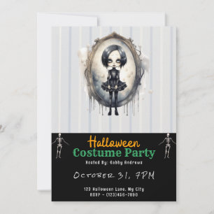 Invitación Espejo Victoriano Chica Gótica Negra Halloween