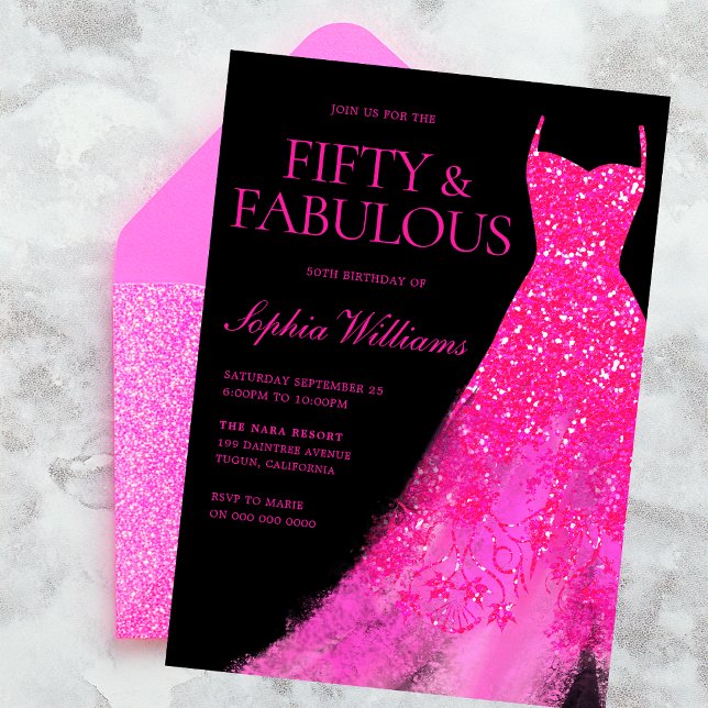 Invitación Espeluz rosa caliente vestido y fiesta de cumpleañ (Subido por el creador)