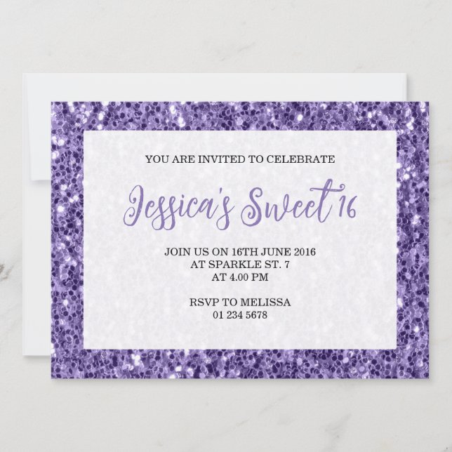Invitación Espeluz violeta dulce 16 guión elegante (Anverso)