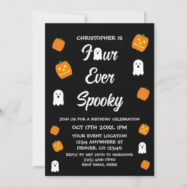 Invitación Espeluznante 4º cumpleaños (Anverso)