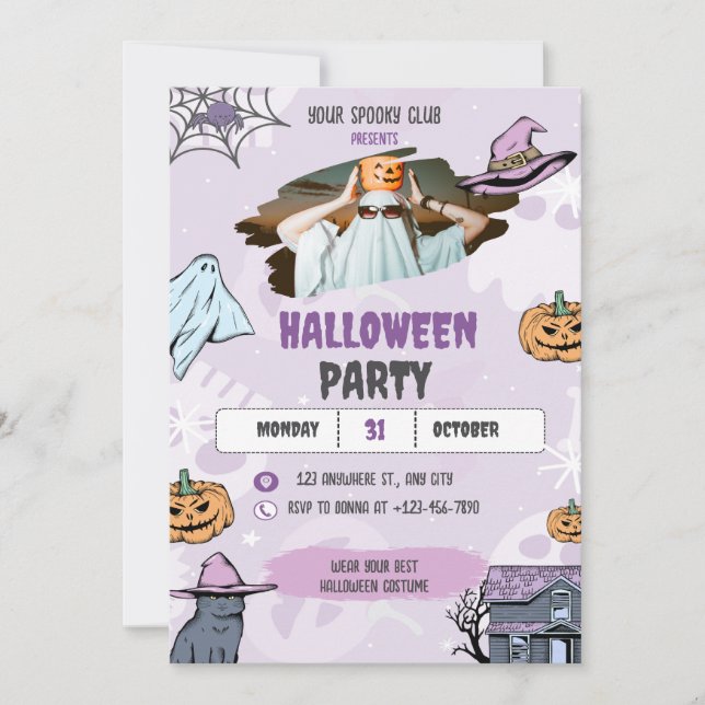 Invitación espeluznante a Halloween, fiesta de Hal (Anverso)