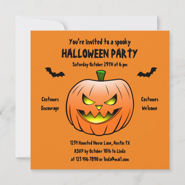 Invitación espeluznante a la calabaza de Halloween (Anverso)