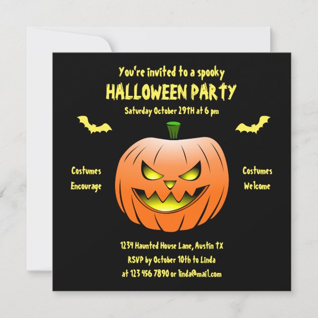 Invitación espeluznante a la calabaza de Halloween (Anverso)