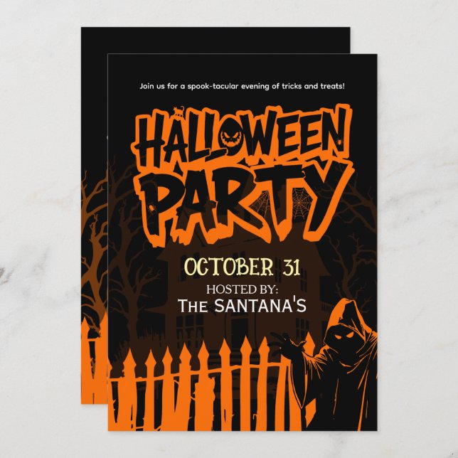 Invitación espeluznante a la fiesta de Halloween (Anverso / Reverso)