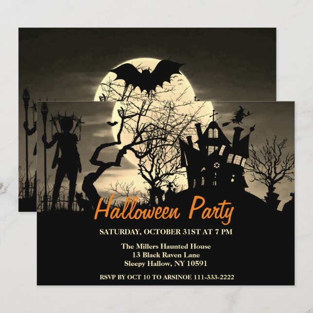Invitación espeluznante a la fiesta de Halloween d (Anverso / Reverso)