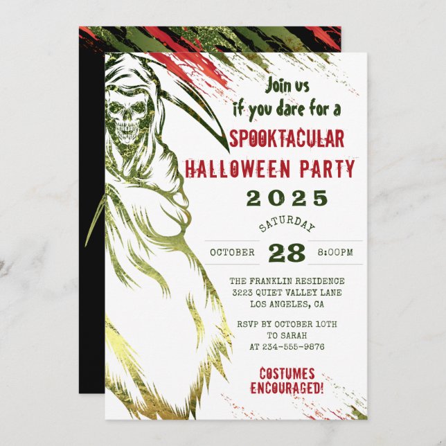 Invitación Espeluznante Adulto Halloween Scary Skull Costume  (Anverso / Reverso)