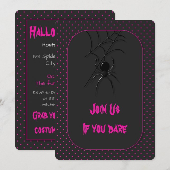 Invitación Espeluznante araña de Halloween (Anverso / Reverso)