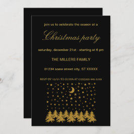 Invitación Espeluznante árbol de Navidad dorado, luna, estrel