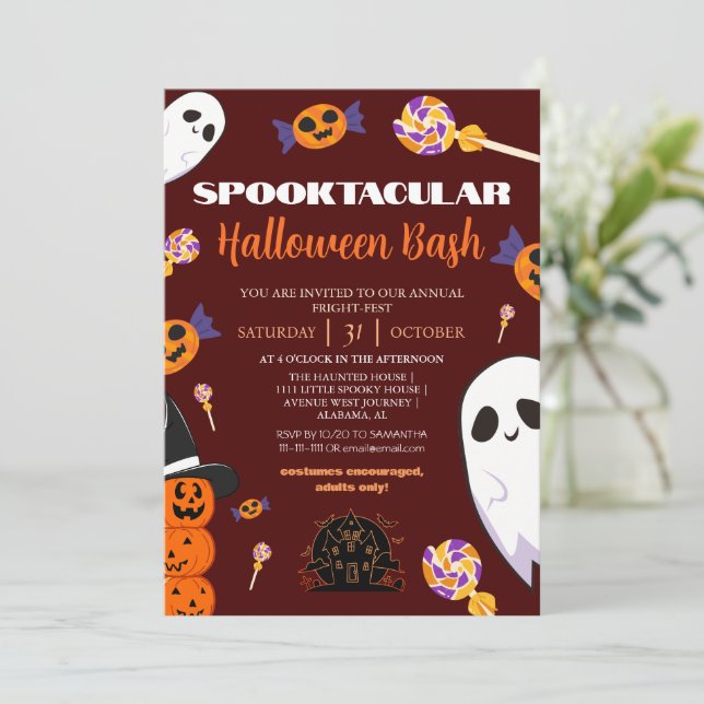 Invitación espeluznante Boo Haunted house Halloween bash fies (Anverso de pie)