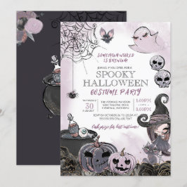 Invitación Espeluznante bruja morado negro Fiesta de disfrace