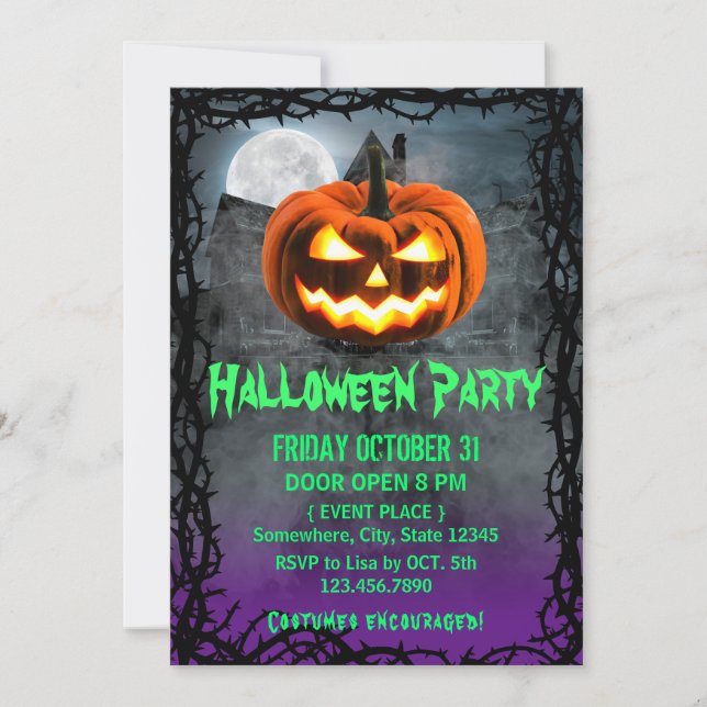 Invitación Espeluznante Calabaza Hauned House Halloween Party (Anverso)