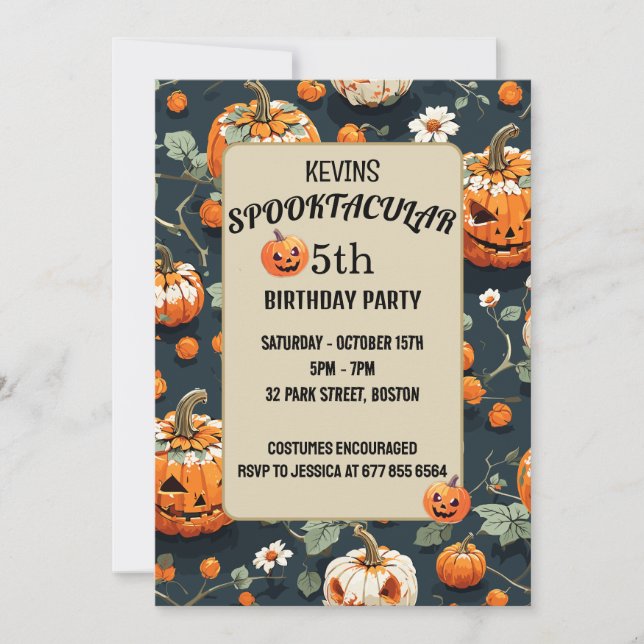 Invitación espeluznante cumpleaños infantil de Halloween de c (Anverso)