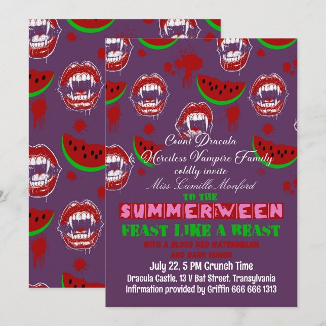 Invitación espeluznante de la fiesta de vampiros d (Anverso / Reverso)