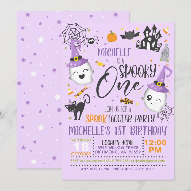 Invitación espeluznante de un cumpleaños - morado (Anverso / Reverso)