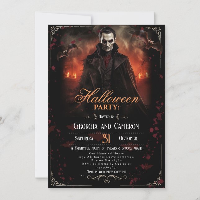 Invitación Espeluznante Drácula Halloween (Anverso)