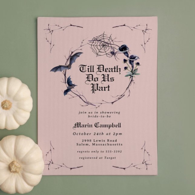 Invitación Espeluznante ducha de novias de Halloween rosa neg (Subido por el creador)