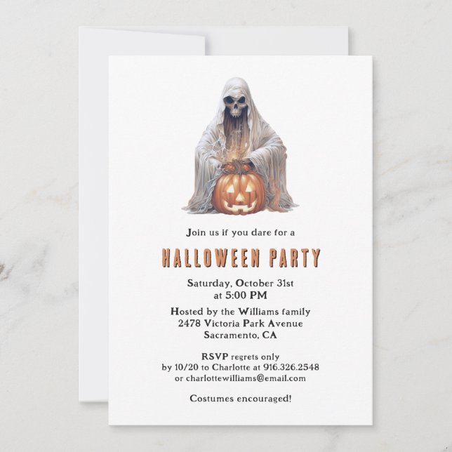 Invitación Espeluznante Fantasma Jack-O-Lantern (Anverso)