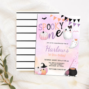 Invitación Espeluznante Fantasma Pastel Purple Halloween Cump