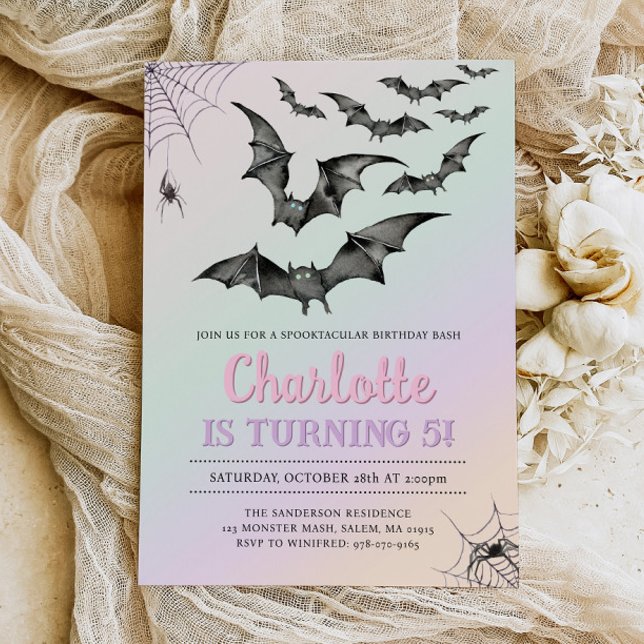 Invitación Espeluznante fiesta de cumpleaños de Bats Pastel H (Subido por el creador)