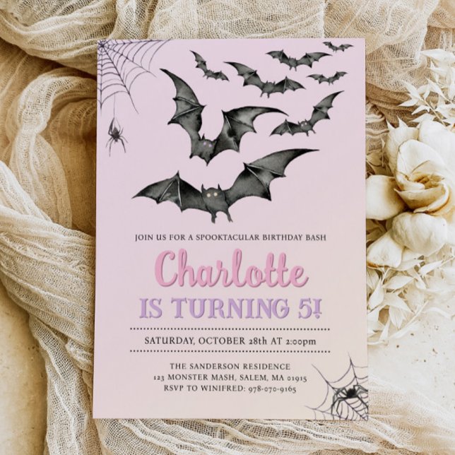 Invitación Espeluznante fiesta de cumpleaños de Bats Pastel H (Subido por el creador)
