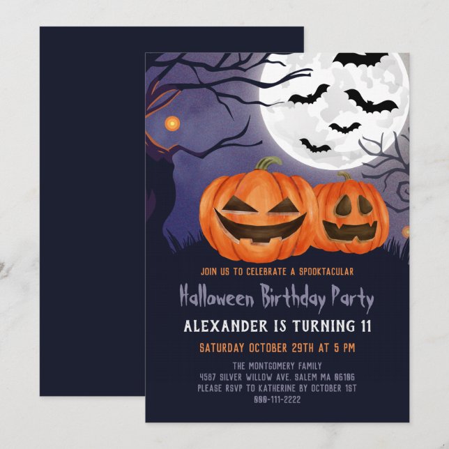 Invitación Espeluznante fiesta de cumpleaños de Jack O'Lanter (Anverso / Reverso)