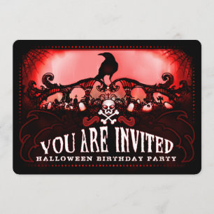 Invitación Espeluznante fiesta de cumpleaños de Raven Rojo y