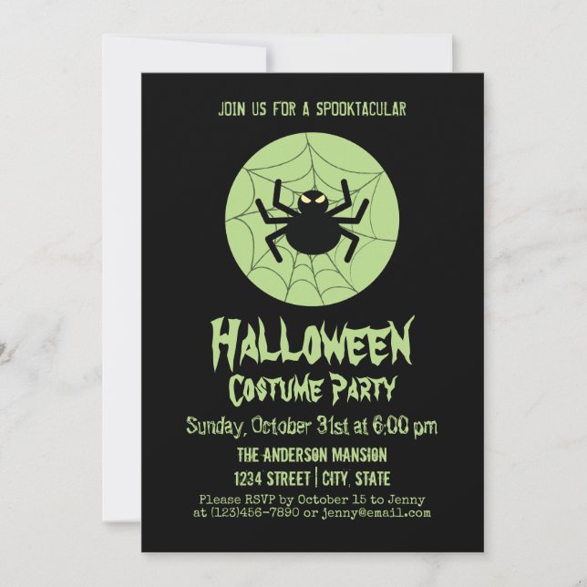 Invitación Espeluznante Fiesta de disfraces de Black Spider W (Anverso)