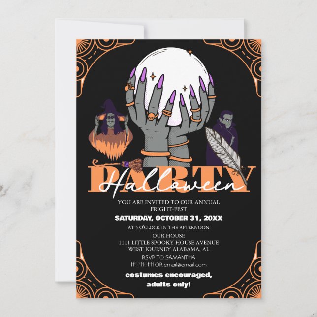 Invitación espeluznante fiesta de disfraces de halloween con  (Anverso)