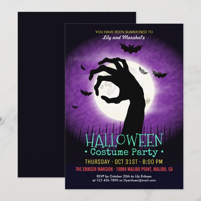 Invitación Espeluznante Fiesta de disfraces de Halloween| Inv (Anverso / Reverso)