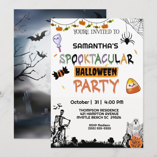 Invitación Espeluznante fiesta de Halloween (Anverso / Reverso)