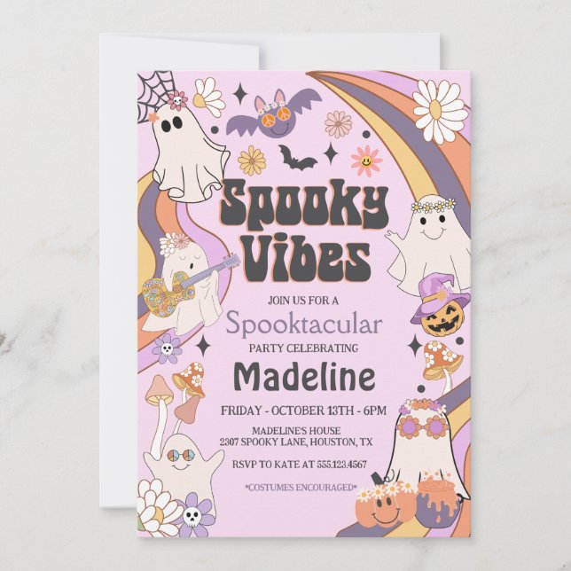 Invitación Espeluznante fiesta de Halloween con hippie en Vib (Anverso)