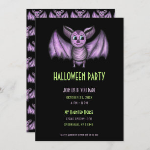 Invitación Espeluznante fiesta de Halloween de Black and Purp
