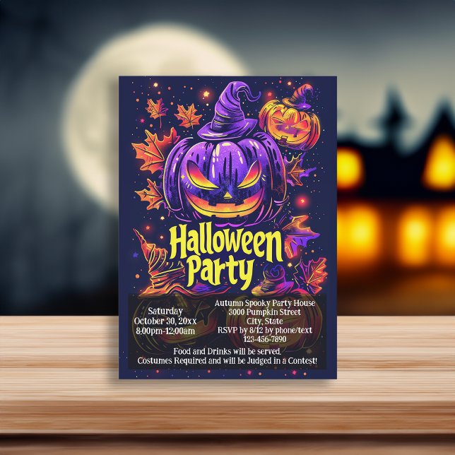 Invitación Espeluznante fiesta de halloween de Jack-O-Lantern (purple black jack o lantern halloween invitation)