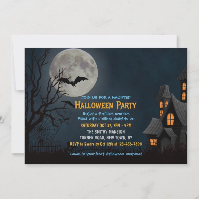 Invitación Espeluznante Fiesta de Halloween de Luna Llena de  (Anverso)