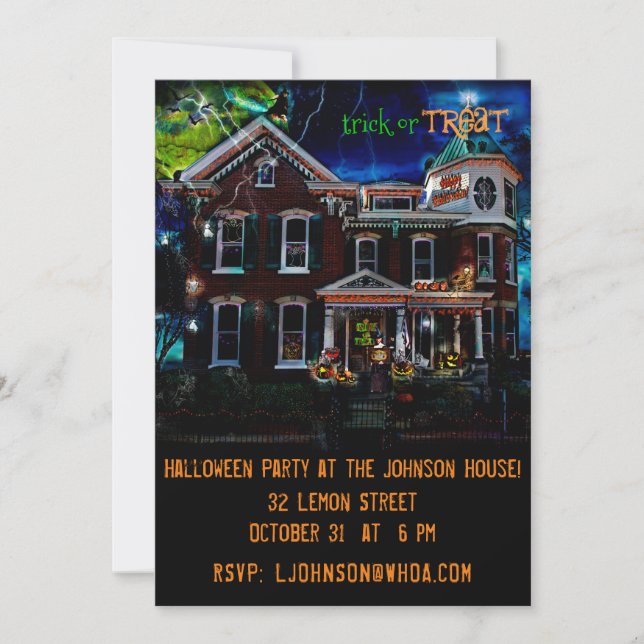 Invitación Espeluznante fiesta de Halloween en la Casa de los (Anverso)