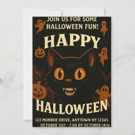 Invitación Espeluznante fiesta de Halloween para gatos negros