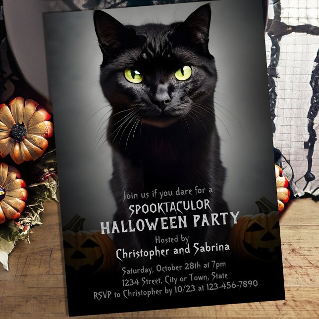 Invitación Espeluznante fiesta de Halloween para gatos negros (Subido por el creador)