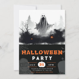 Invitación Espeluznante Halloween negro y blanco fantasma