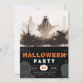 Invitación Espeluznante Halloween negro y blanco fantasma