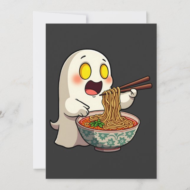 Invitación Espeluznante Halloween Pastel Kawaii Ghost Comiend (Anverso)
